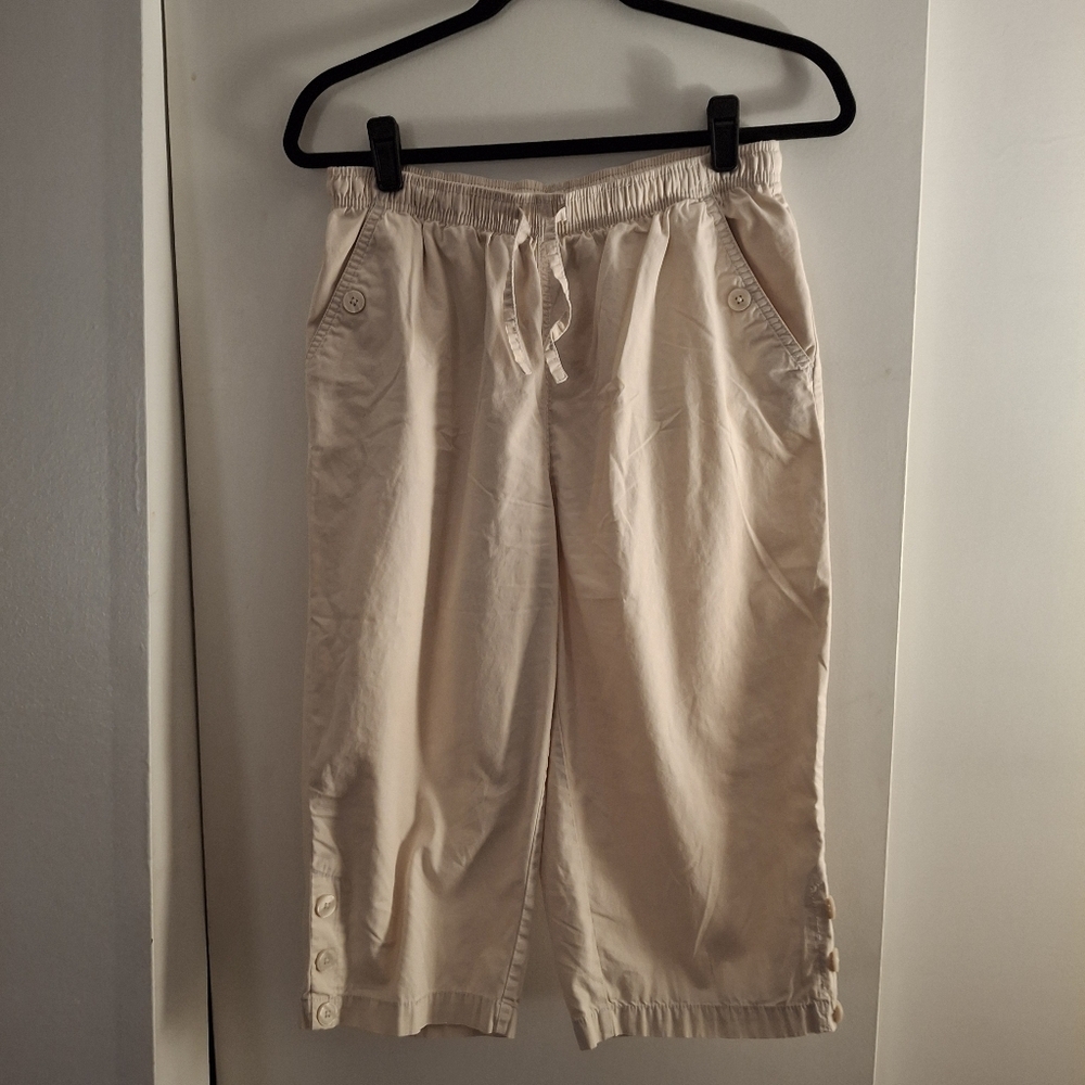 Kim Rogers Women's Casual Cream Cropped Drawstring Pants